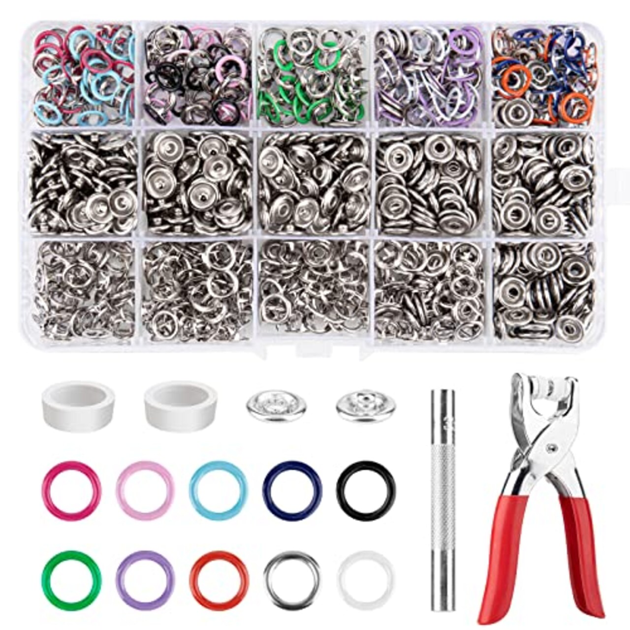 200 Sets Metal Snaps Buttons with Fastener Pliers Press Tool Kit Perfect for DIY Crafts Clothes Hats and Sewing (10 Colors,9.5mm)